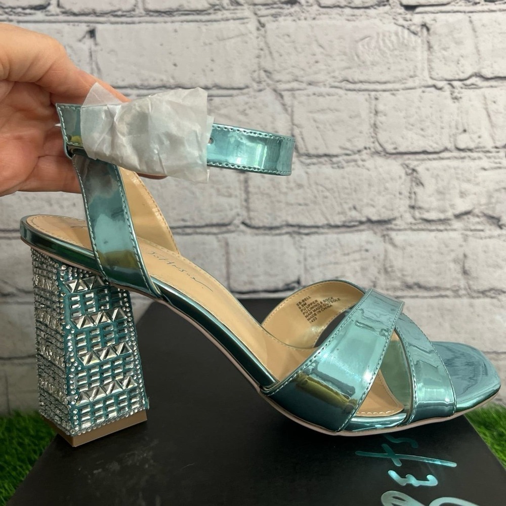Betsey Johnson Metallic SB Bell Teal Cross Front Embellish Sandals Size‎ 9.5 - Picture 7 of 11